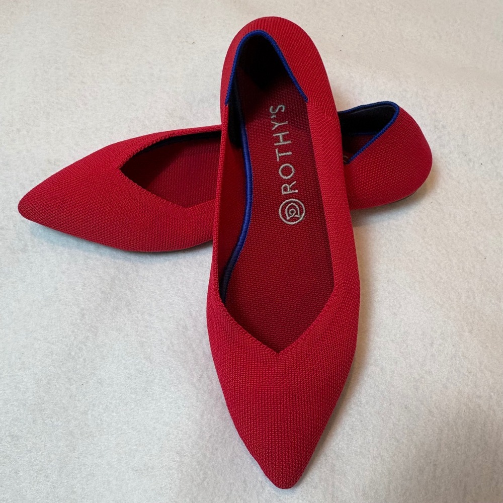 Rothy's The Point Flats Red Chili Knit Slip On Womens 10 Washable Work Travel